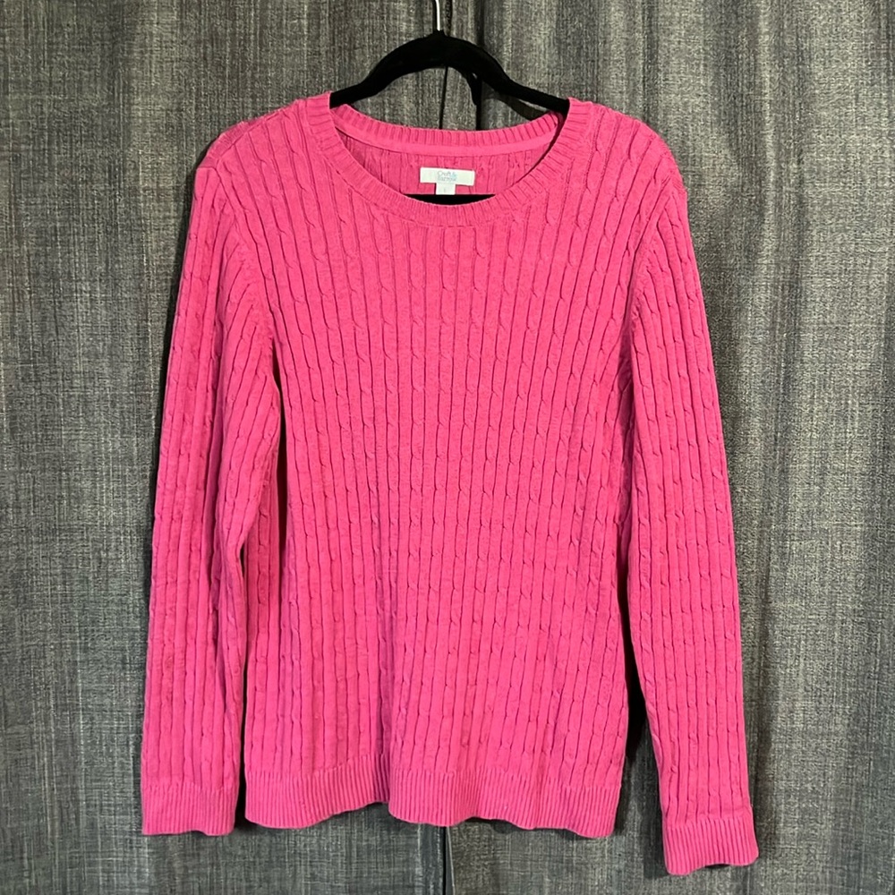 Croft & barrow pink cable knit sweater round neck size large